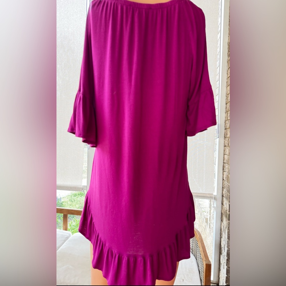Magenta Boho Tunic Top Ruffle Hem Bell Sleeve Flowy Casual Medium A.N.A - Picture 4 of 7